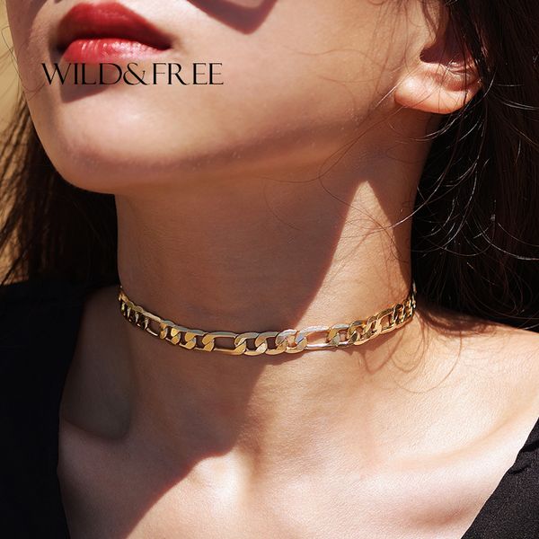 

new cuban link chain choker necklace for women gold/black/rose gold copper necklace statement chokers wholesale jewelry, Golden;silver