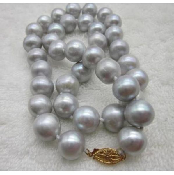 

11-12mm souh море серого натурального жемчуга 18" 14k / 20 желтая фермуар, Silver