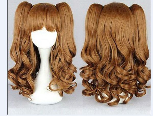 

75cm long split lolita clip on ponytails curly wavy cosplay hair wig, Black;brown