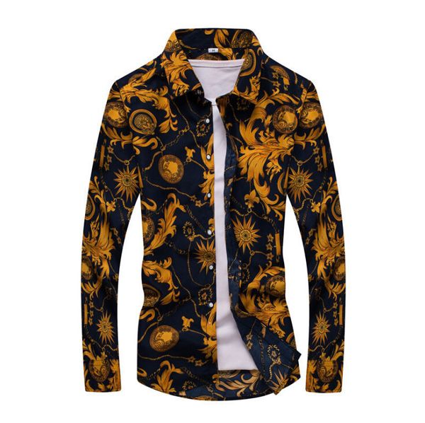 

men long sleeve shirts spring and autumn homme casual printed hawaiian shirts plus size male shirts -5xl, White;black