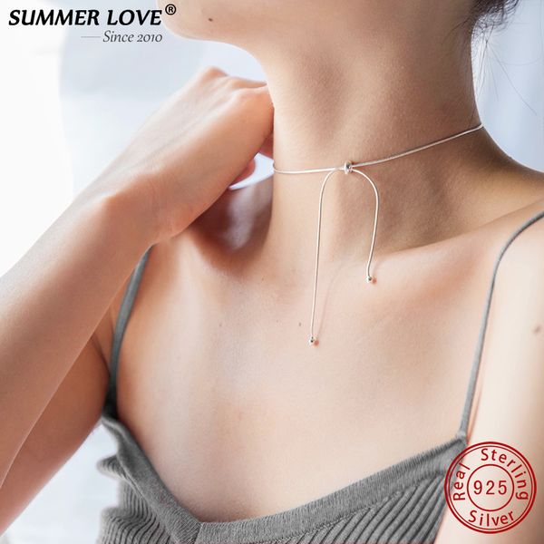 

summer love real s925 sterling silver snake chain pendant neckalce choker adjustable fine jewelry kolye for women bijoux femme
