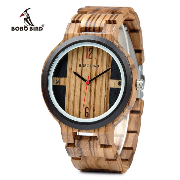 

bobo bird quartz watch men zebra wood case accessory dial wooden strap customized gift oem j-q19, Slivery;brown