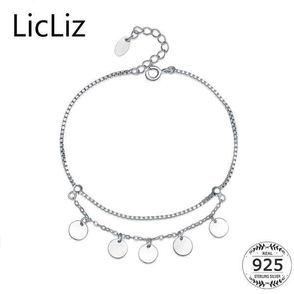 

licliz silver double layer bracelet 925 sterling box chain bracelet bangle links round charm stretch bracelets for women lb0095, Golden;silver