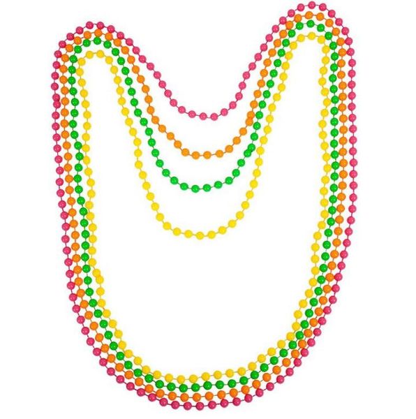 Disco Neon 80s 70s Party Dance Costume Beads long Necklace Bracelet Fancy Dress Hen Night Them Prom Props 4 in 1 gift