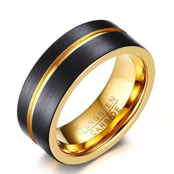 

zhf jewelry 2018 new black gold-color groove ring men finger tungsten ring for men jewelry drop shipping, Silver