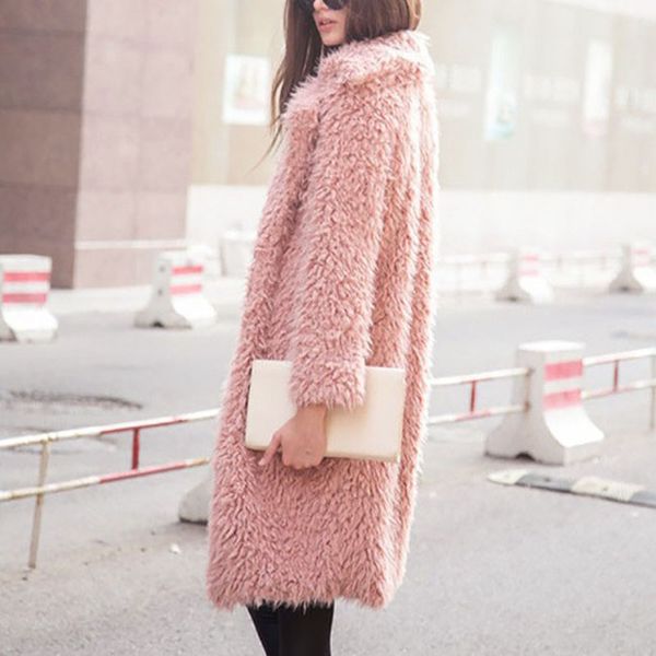 

faux fur coat women winter overcoat casual faux fur jacket long sleeve open stitch female outerwear plus size2xl, Black