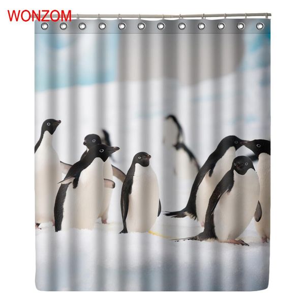 

wonzom пингвин занавески для душа ванная комната с 12 крючками водонепроницаемые аксессуары для декора современного животного занавес ванны