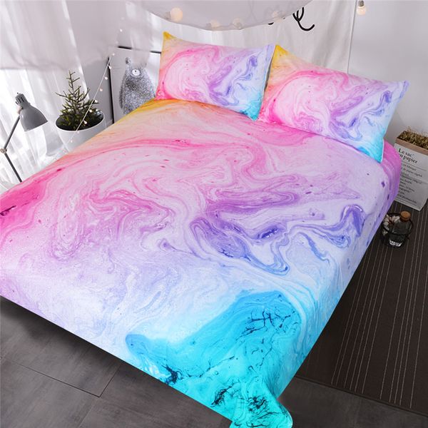 Colorful Marble Bedding Set Pastel Pink Blue Purple Quicksand