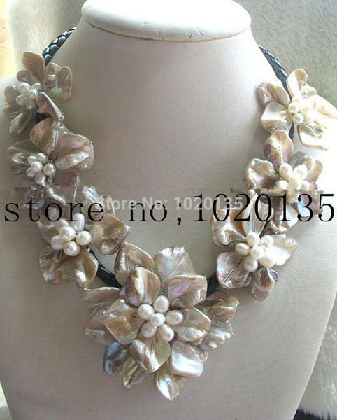 

wow freshwater pearl necklace white rice and shell flower 18inch nature handmade wholesale fppj, Silver