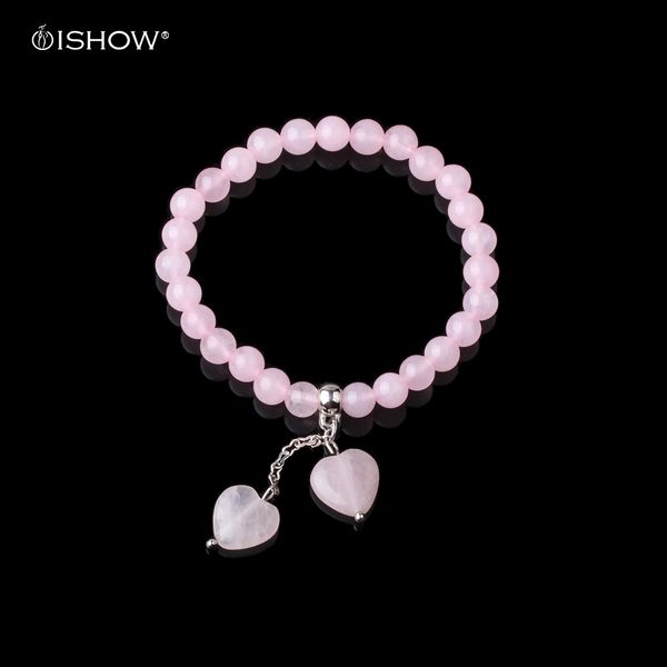 

natural stone bracelet for woman heart pendant pink stones beads bracelets&bangles cute jewelry valentine's day christmas gifts, Golden;silver
