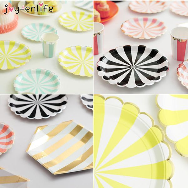 Joy Enlife Party Tableware Combo Striped Paper Cups Plates Napkin