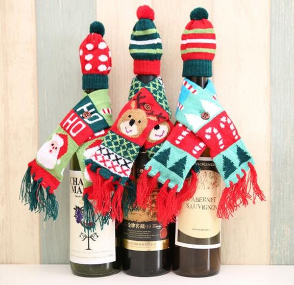 

Christmas Decoration Accessories Christmas Deer Tree Santa Claus Hat with Scarf for Wine Bottles Decoration Gift
