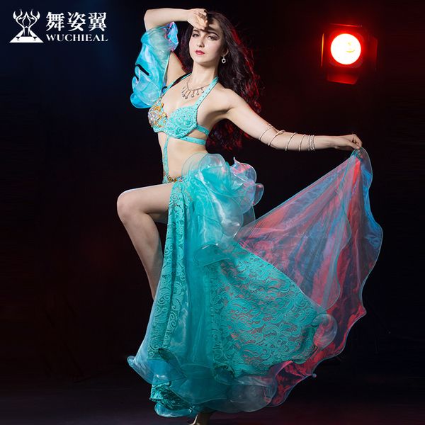 

2016 wuchieal women brand high grade bellydance costumes 2018 new woman belly dance performance bra+skirt suits 2616, Black;red