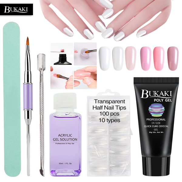 

bukaki 6pcs nail extension sets poly gel camouflage hard gel nail art uv builder false glue french manicure kits, Red;pink