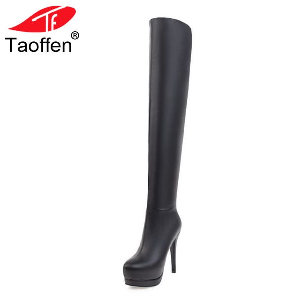 

taoffen women's over knee high fashion boots over the knee high heel motorcycle round toe zipper winter boots size 34-43, Black