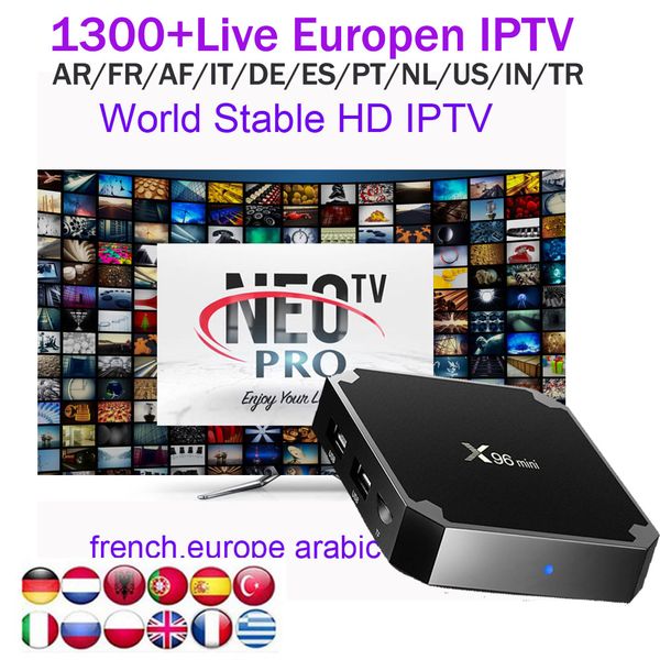 

X96mini 1g with neotv 1year european arabic iptv account ub cription euro french germany turki h african live channel for android 7 1 box