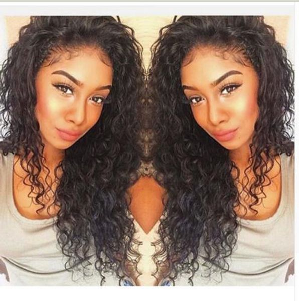

new arrive human virgin brazilian hair lace front full lace wigs curly natural black color soft baby hair, Black;brown
