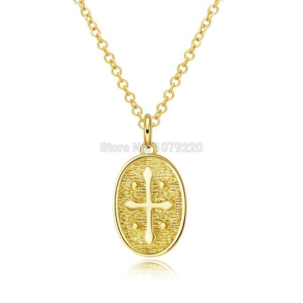 

new oval cross brozen long necklace plated gold chain charm pendant jewelry necklace women girl christmas gift, Silver