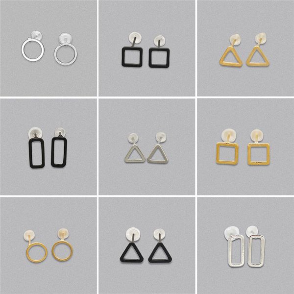 

gold silver black color punk simple geometric circle triangle stud earrings for women brincos bijoux jewelry party gifts qw, Golden;silver