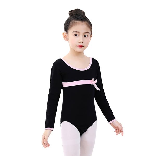 

2018 girls ballet leotards dancewear bodysuits kids children long sleeve bow tie athletic gymnastics costumes, Black;red