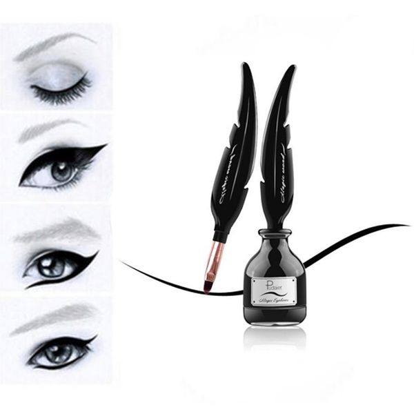 

waterproof black eye liner eyeliner gel makeup cream cosmetic + feather shape brush makeup tool (color: black)