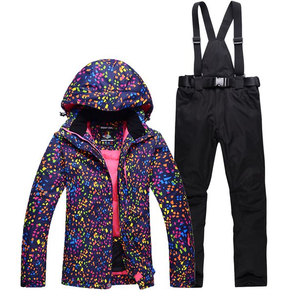 

factory women snow clothing snowboarding suit sets waterproof windproof breathable outdoor sportswear ski jacket+bib pant