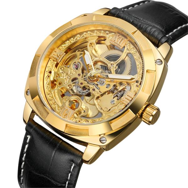

forsining mechanical mens wrist watches automatic skeleton vintage watch men steampunk clock transparent wristwatch montre homme, Slivery;brown