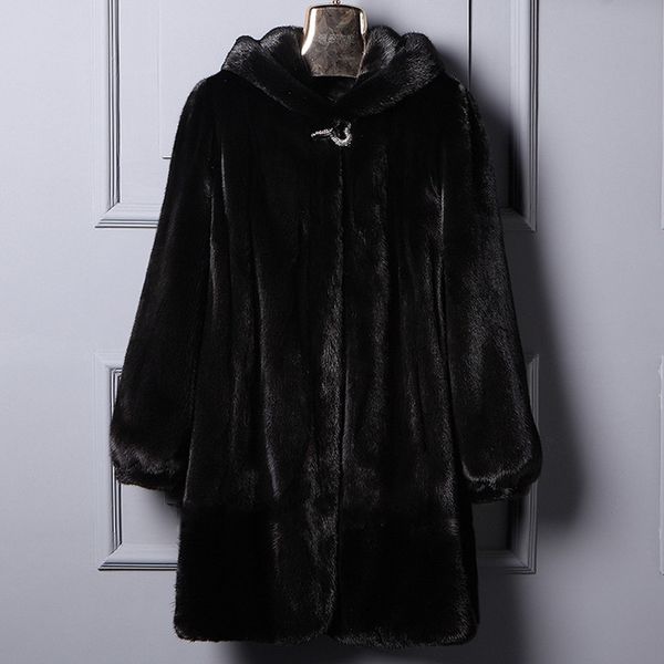 

2018 winter new imitation fur coat female middle length mink coat, whole mao code 6xl, Black