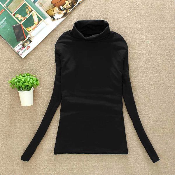 

new autumn winter female t-shirt tees long sleeve women basic t shirt turtleneck high elastic underwear t-shirts for women, White