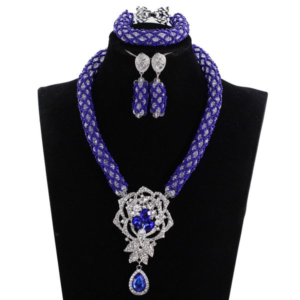 

new royal blue silver african beads jewelry set choker pendant statement necklace set birthday party gift we078, Slivery;golden