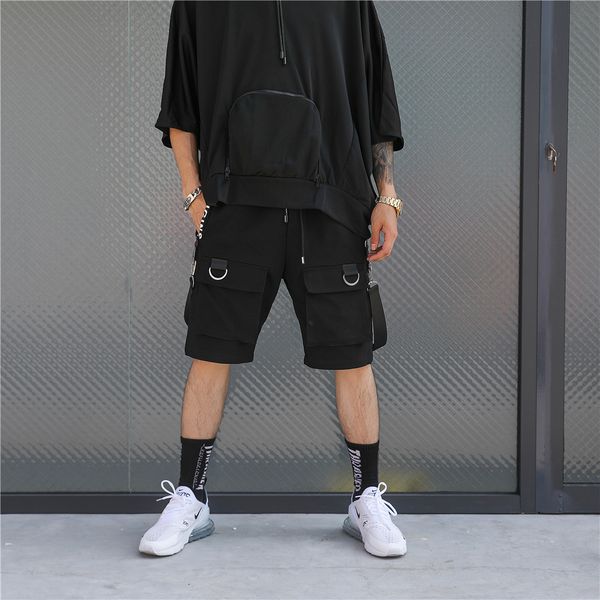 

2018 summer casual letter shorts men black hip hop loose shorts cotton elastic waist breathable big pockets male, White;black