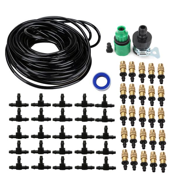 

25m Copper Nozzle Irrigation System Portable Misting Automatic Watering Garden Hose Spray Head With 4/7mm Tee and Connector