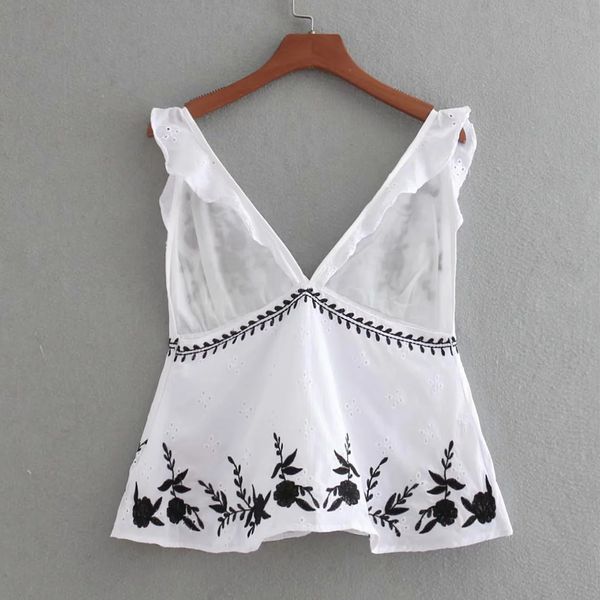

all match slim fit v neck fashion embroidery sleeveless shirt crop summer casual backless camis vest beach vocacion, White