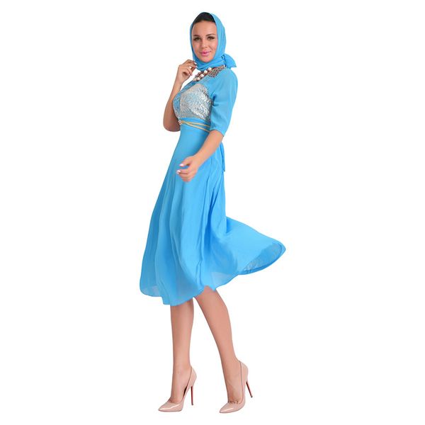

2018 fashion women summer new muslims sleeve nail bead drill big yard pendant dress mujer vestidos musulman, Red