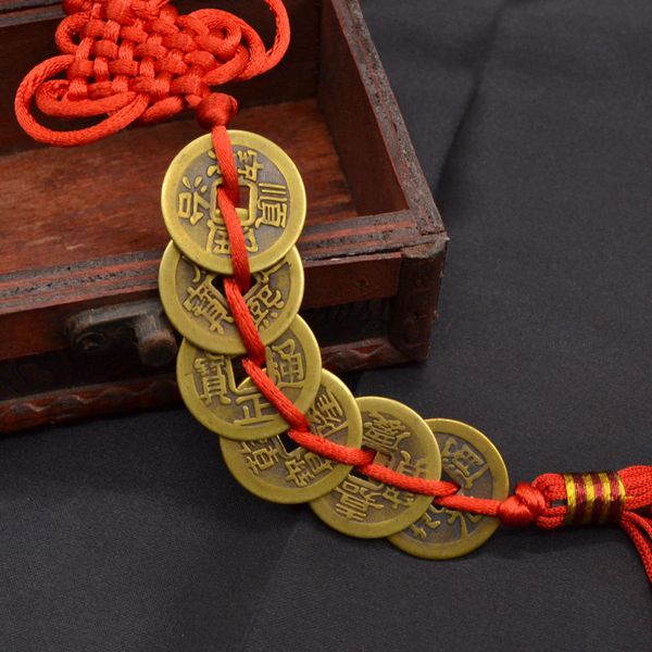 

classic red chinese knot feng shui set of 6 lucky charm ancient coins prosperity protection good fortune home car decor