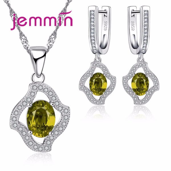 

jemmin 925 sterling silver crystal necklace earrings sets for valentine's day gift woman bridal jewelry set for wedding bijoux, Black