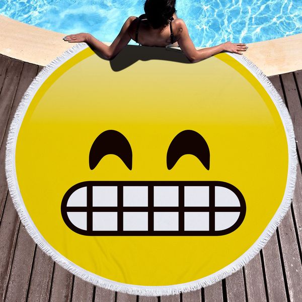 

150 см микрофибра emoji пляжное полотенце круглый большой пляжный одеяло платок йога коврик с кисточкой плавательный чехол 14 дизайн
