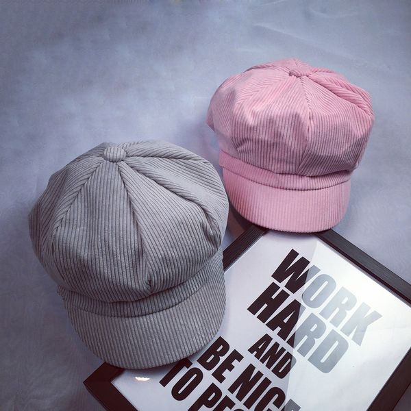 

korean vintage beret cap corduroy female 2018 women girl casual solid cotton spring summer pink british hat peaked new arrival, Blue;gray
