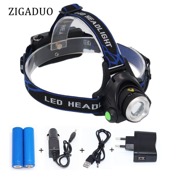 

zoomable 3 modes super bright led headlamp 18650 rechargeable batteries powered t6 l2 led head lamp fishing hunting light