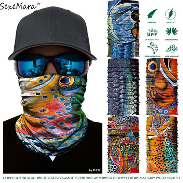 

multifunctional fishing hiking bandana 3d fish headwears anti-uv ski bandana trout carp cycling magic scarf, Blue;gray