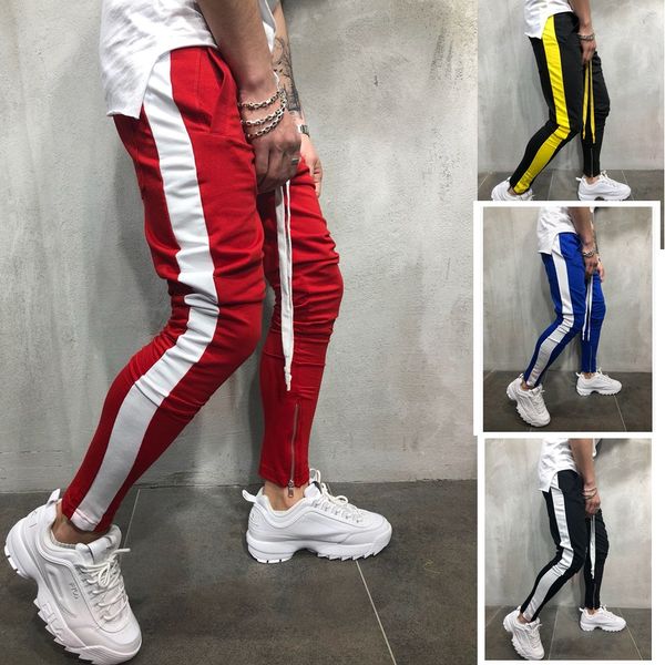 

men's side stripe ankle zip drawstring trackpants 2018 new autumn fashion hip hop men contrast jogger sweatpant pantalon hombre, Black