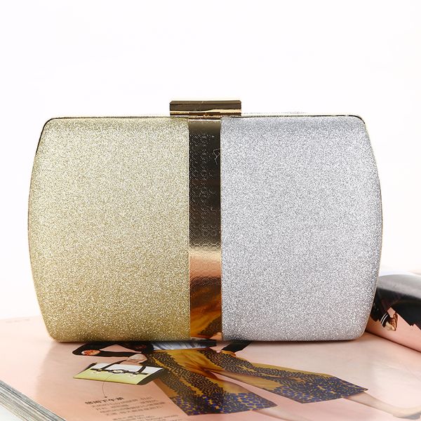 

new color matching dinner bag simple chain evening bag women's clutch joining together contrast color fashion for bridal and lady wear, Black