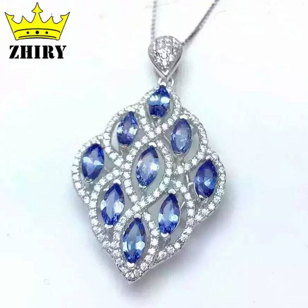

women natural tanzanite pendant 925 sterling silver necklace jewelry blue gems stone