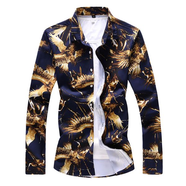 

осень новая мода печати мужская рубашка 2018 slim fit с длинным рукавом мужская одежда тенденция мужская повседневная печатные рубашки плюс, White;black