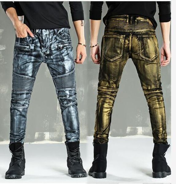 TANLANG Mens Distressed Ripped Biker Slim Fit Jeans Moto Retro Denim Pants Jeans for Men Slim Fit Stretch