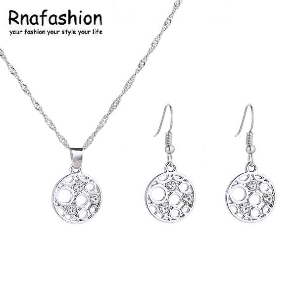 

pendientes mujer moda 2018 jewelry sets round cubic zirconia pendant necklace dangle earrings for women silver plated jewellery