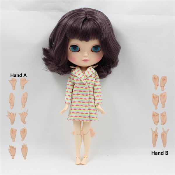 Nude Doll Short Wavy Hair Dark Purple Hair With Bangs Joint Body