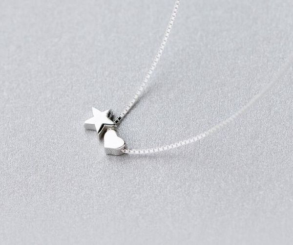 

1pc real. 925 sterling silver star &heart 2-pendants necklace charm jewelry 18"for women girl's gtlx684