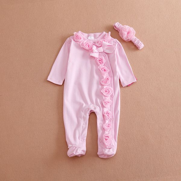 

newborn pink flowers romper baby girl clothes clothing set jumpsuit & headband 2 pc cute bodysuits princess style, Blue
