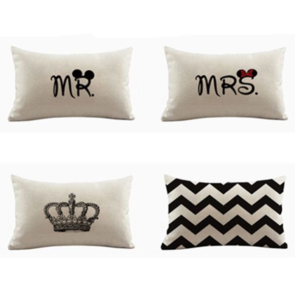 

nordic 30x50cm cotton linen cushion decorative throw pillow rectangular waist pillowcase mr mrs skull pattern can be customized